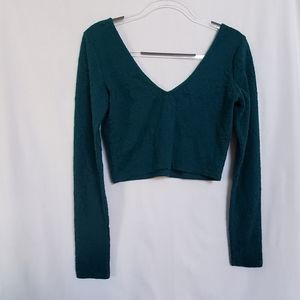 Forever 21 Floral Long Sleeve Dark Green Crop top